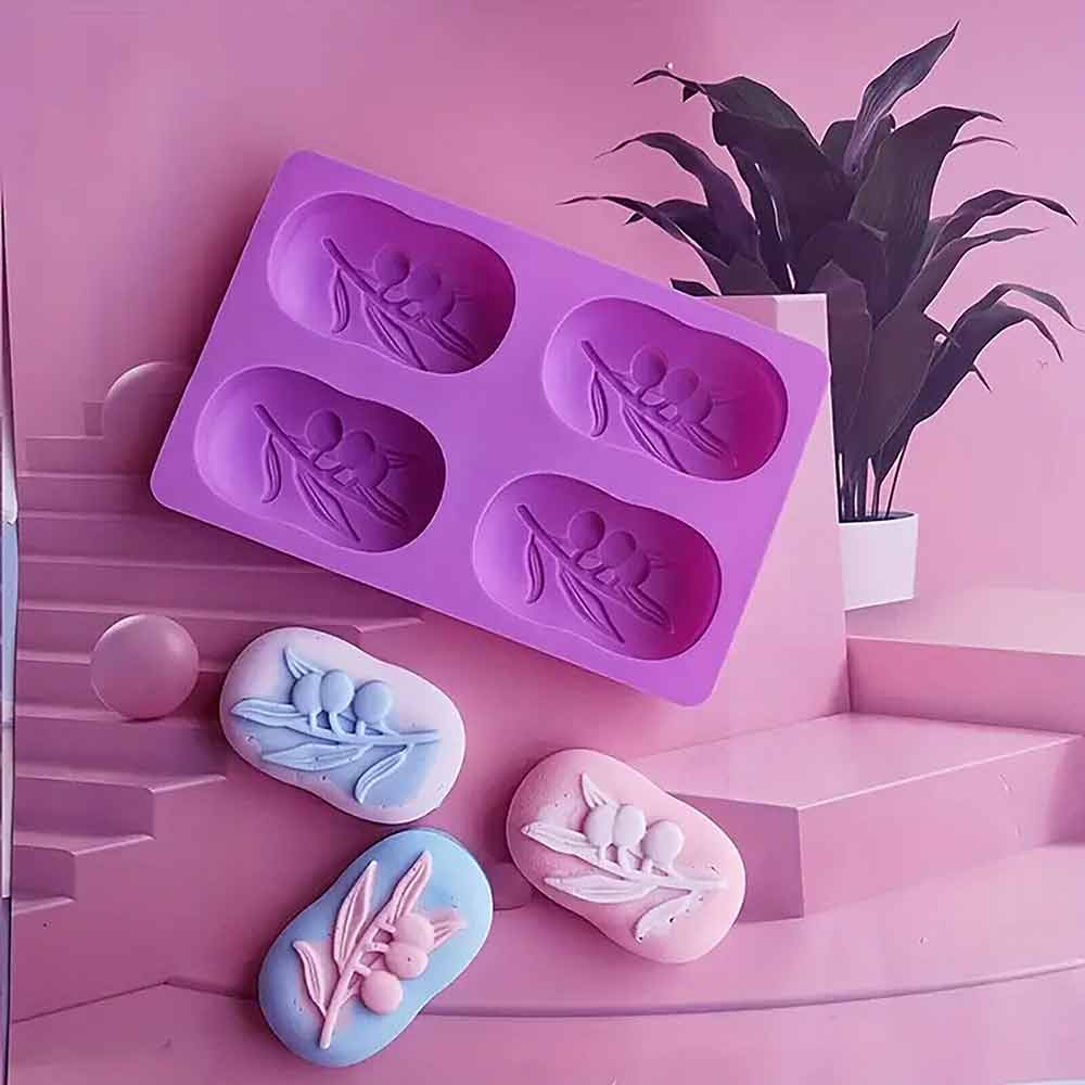 4 Cavity Craft Tools Olive Tree Shape Silicone Mould Handmade Cake Soap Mold AU