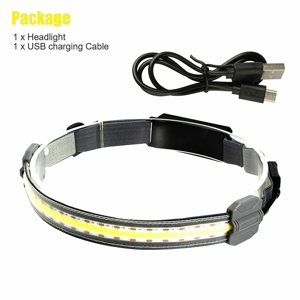 COB LED Headlamp Torch Flashlight Work Light Bar Head Band Lamp USB Charging