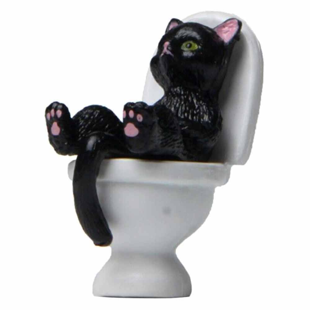 Cat On Toilet Statue Landscape Figurine Home Decorations Miniatures Ornament