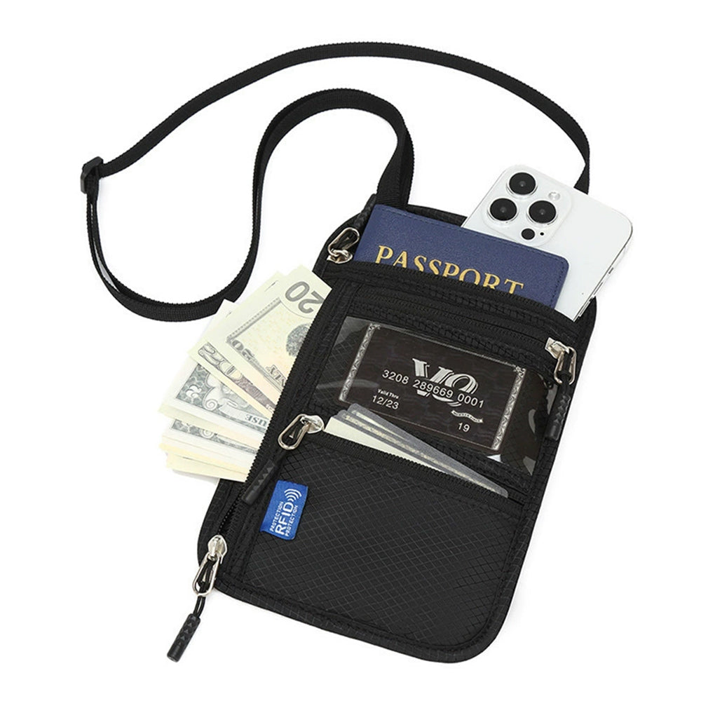 RFID Blocking Travel Body Wallet - Passport Holder Neck Shoulder Document Bag