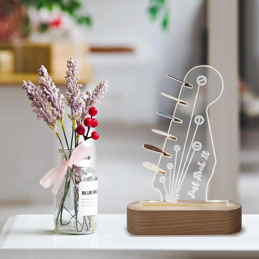 Light Up Guitar Pick Holder – Wood Base & Acrylic Storage Rack for Guitar Picks