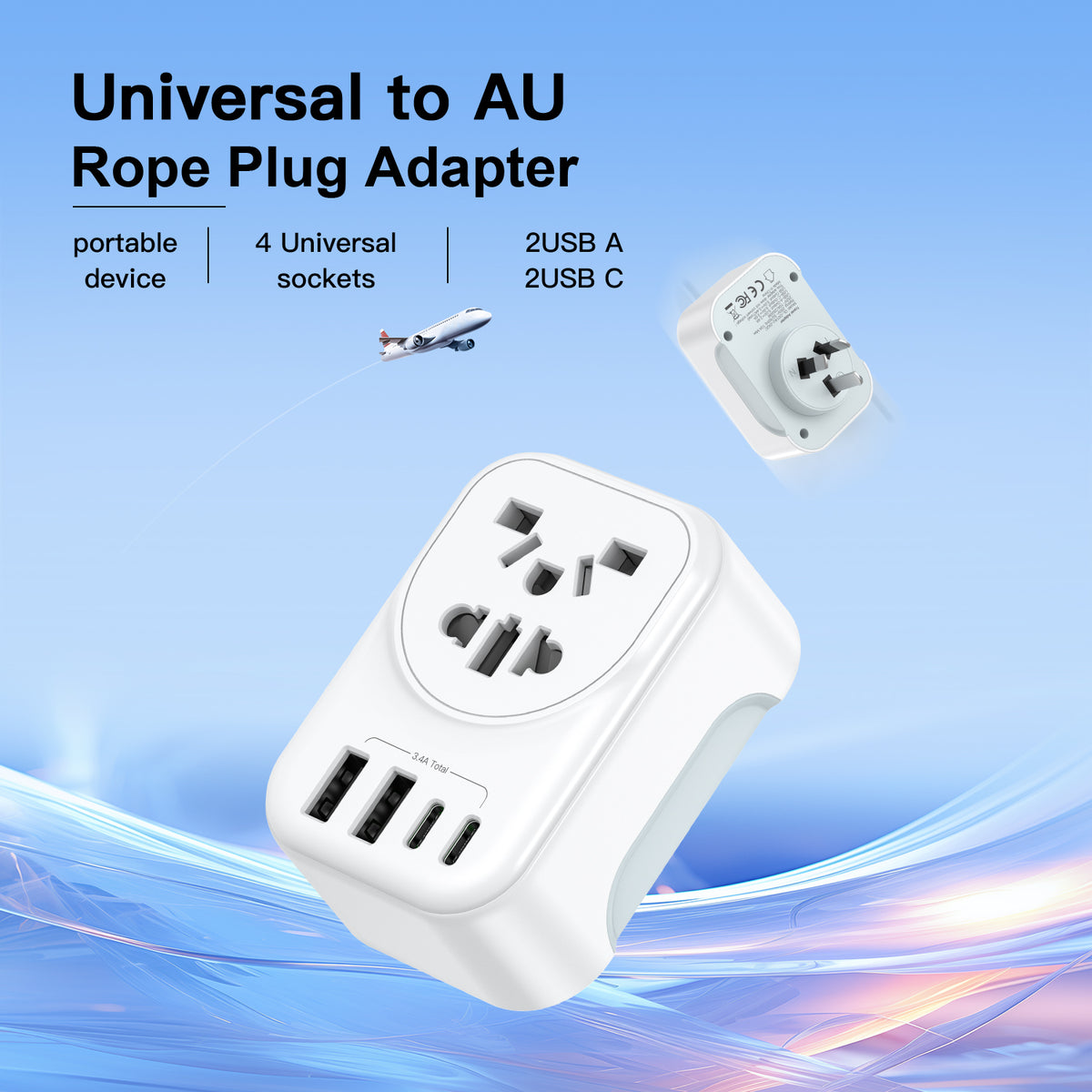 Australia Inbound Travel Adapter | US UK JP  EU to AU Plug with USB-C & USB-A