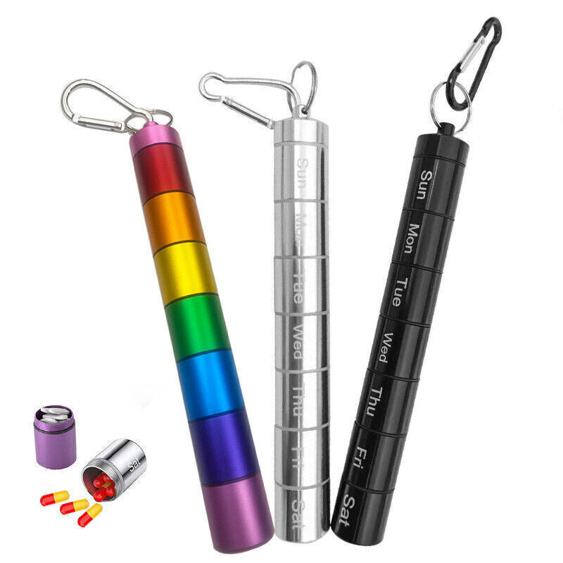 7-Day Pill Box – Waterproof Aluminium Medicine Storage Container with Keychain