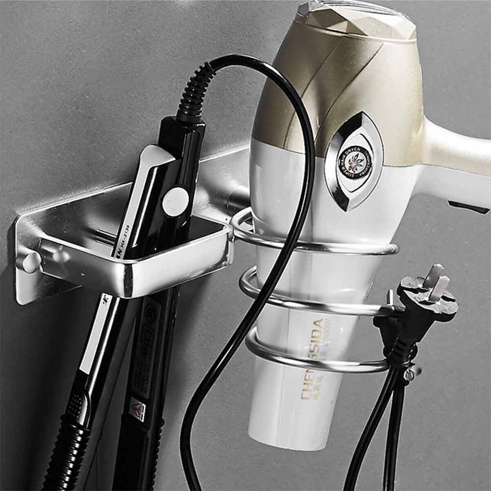No punching Wall Mounted Hair Dryer Straightener Holder Shelf Stand Storage