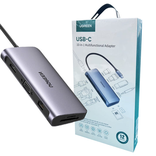 10-in-1 USB-C Adapter – HDMI VGA Ethernet USB 3.0 SD/TF & PD Charging Hub