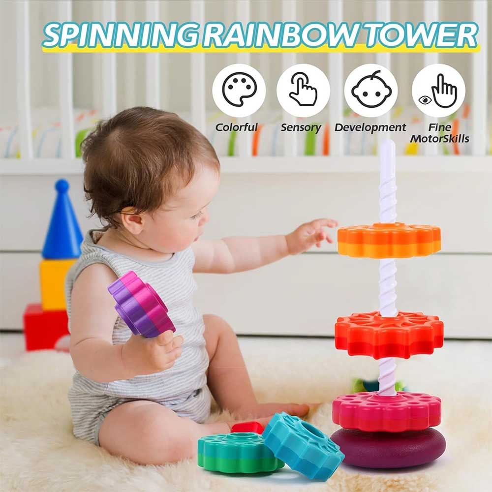 Rainbow Spinning Stacking Toy - Rotating Gear Tower for 12M+