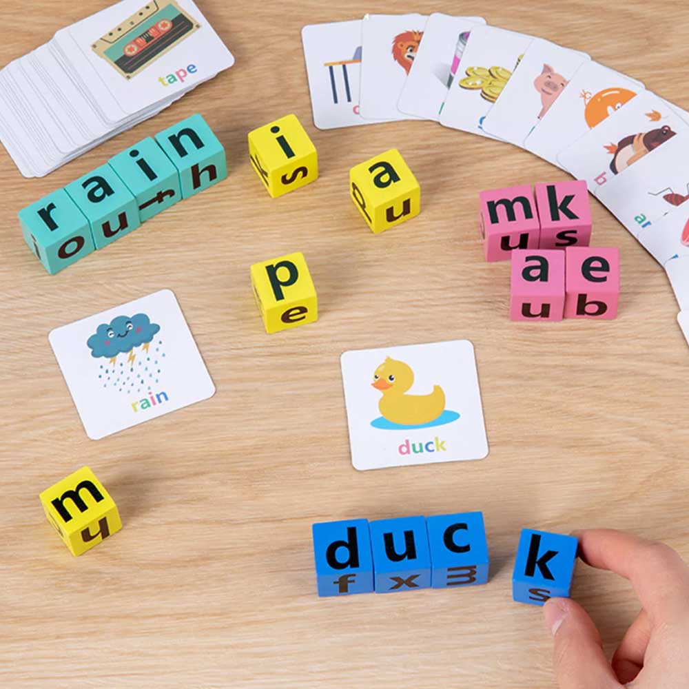 16Bricks Wooden Crossword Puzzles Montessori English Words Spelling Game Educational Toys