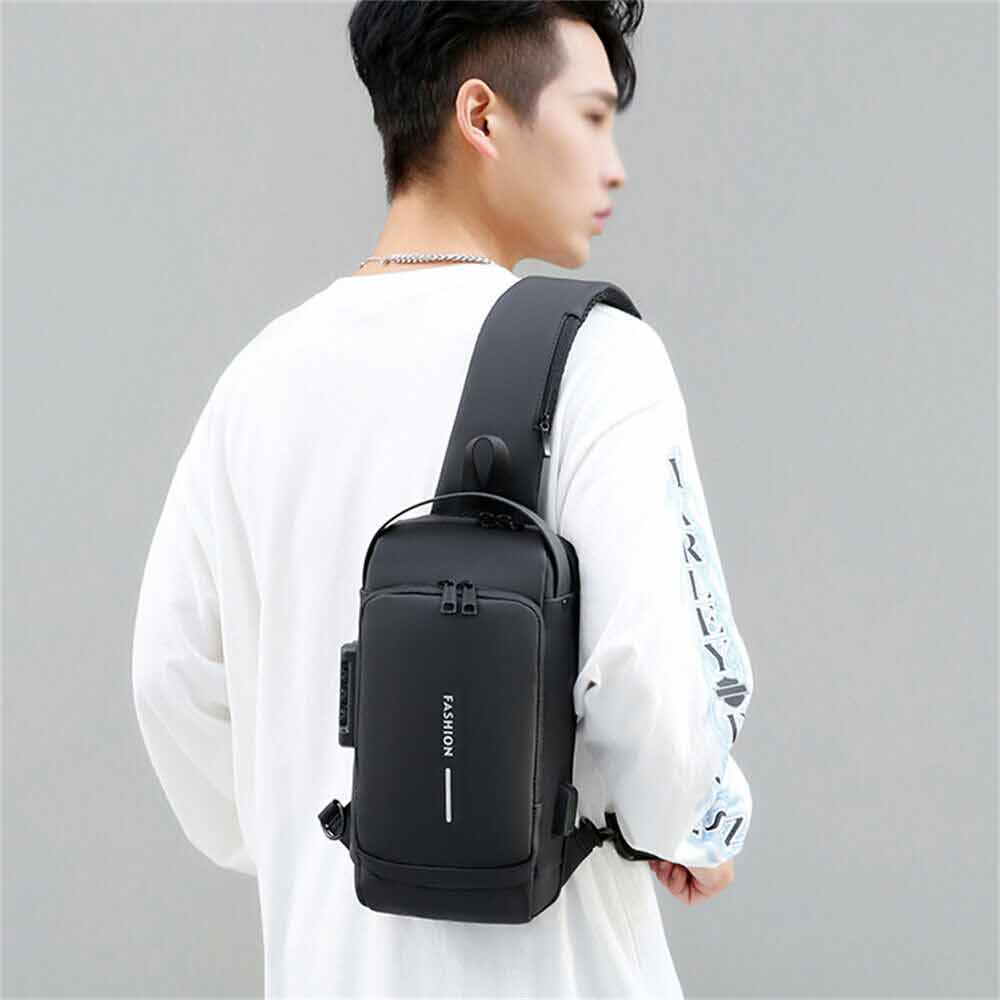 Men Sling Crossbody Bag Anti-theft Chest Shoulder Messenger Backpack USB Port