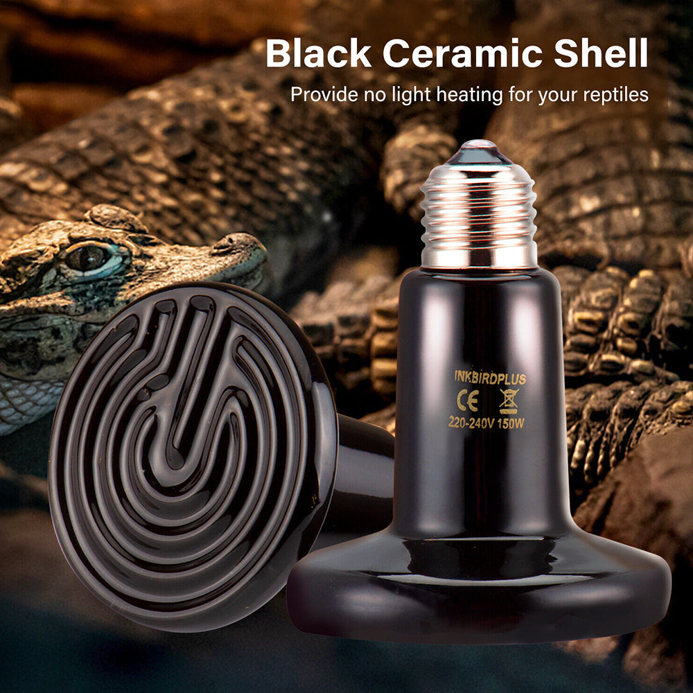 2-Pack 150W Ceramic Heat Emitter – E27 Infrared Heat Lamp for Reptiles, No-Light 24/7 Heating