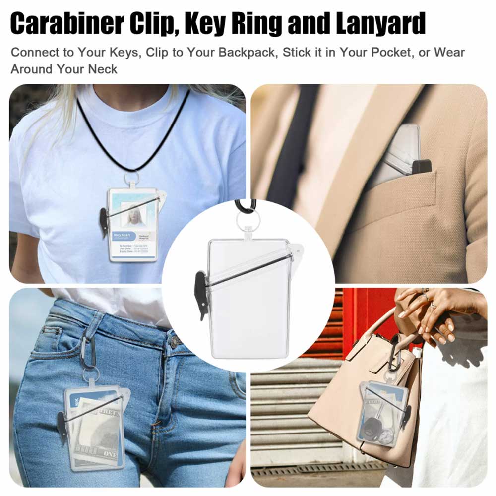 Waterproof Sport Case Portable Key Cash Work ID Card Holder Badge w/Lanyard+Clip