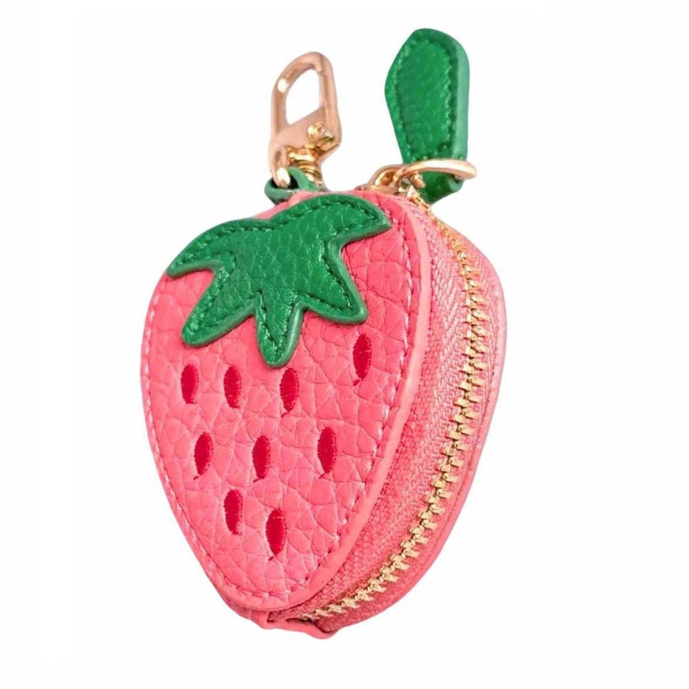Strawberry Leather Coin Purse Keychain - Mini Zipper Pouch & Bag Charm