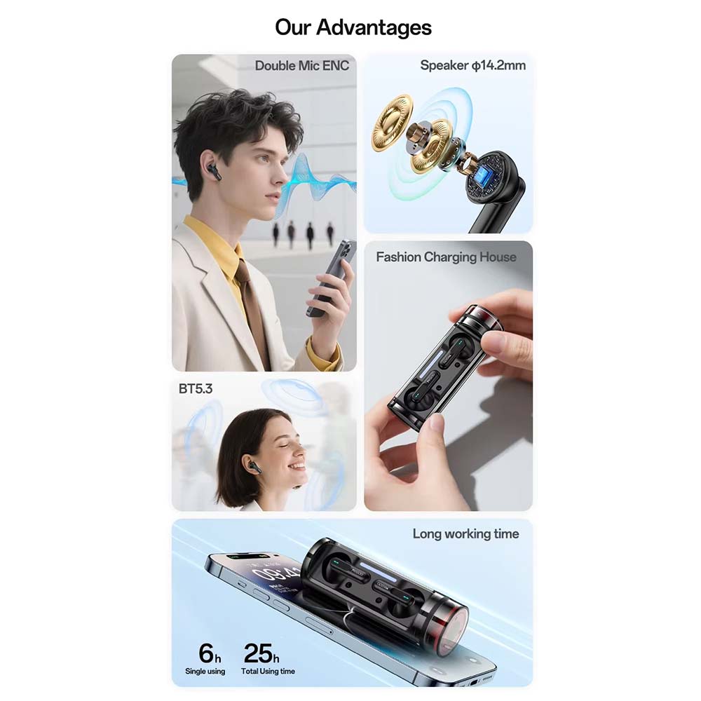 TWS Wireless Earbuds Bluetooth 5.3 - 25H Playtime, ENC Noise Reduction, IPX4