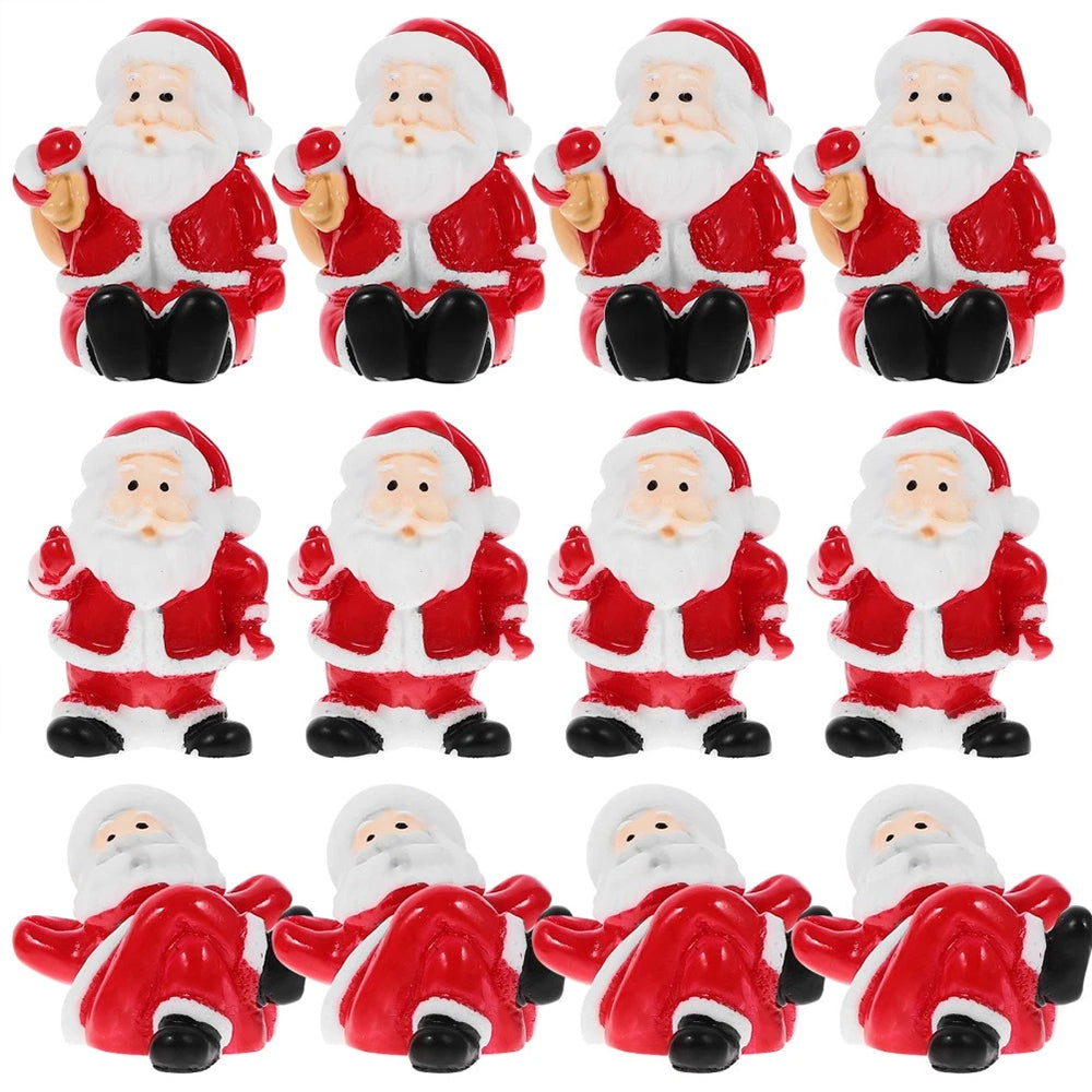 12Pcs Random Miniature Santa Claus Ornament Set - Micro Christmas Scene Figurines for Indoor Decor