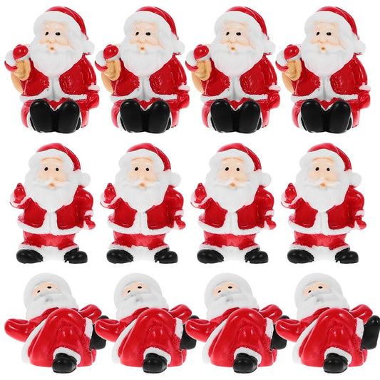 12Pcs Random Miniature Santa Claus Ornament Set - Micro Christmas Scene Figurines for Indoor Decor