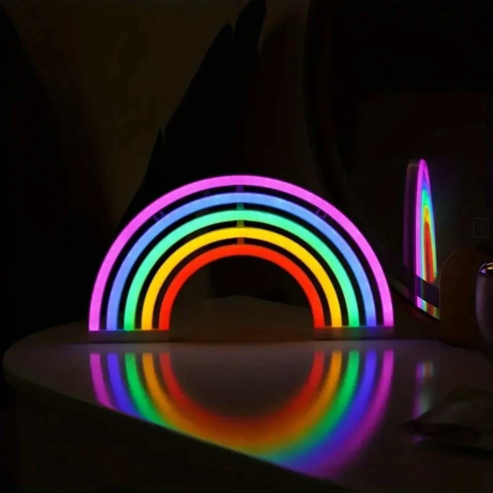 Rainbow LED Neon Light Stand - Colourful Wall Desk Lamp Room Decor