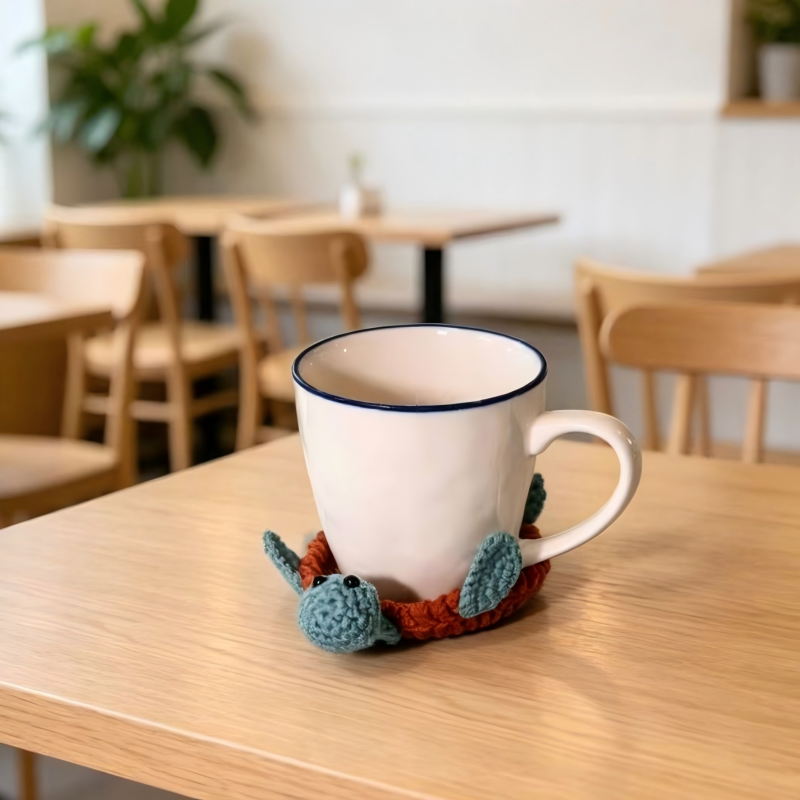 Handmade Crochet 3D Animal Coaster – Cute Knitted Mug Rug, Round Drink Cup Mat