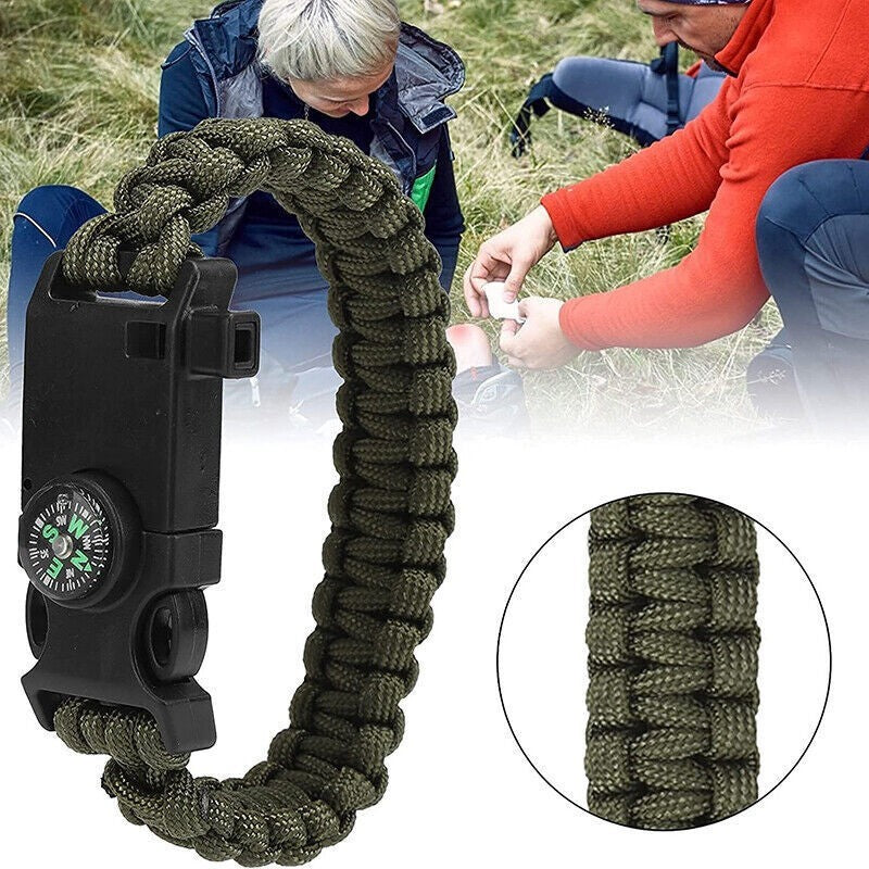 5-in-1 Survival Bracelet – Paracord, Compass, Whistle, Fire Starter, Cutter for Outdoor
