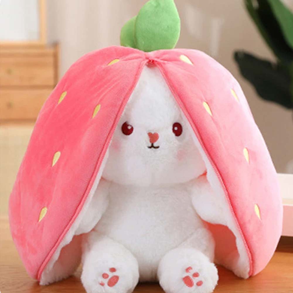 18cm Strawberry Rabbit Plush Toy - Cute Hide-and-Seek Stuffed Bunny Doll Gift
