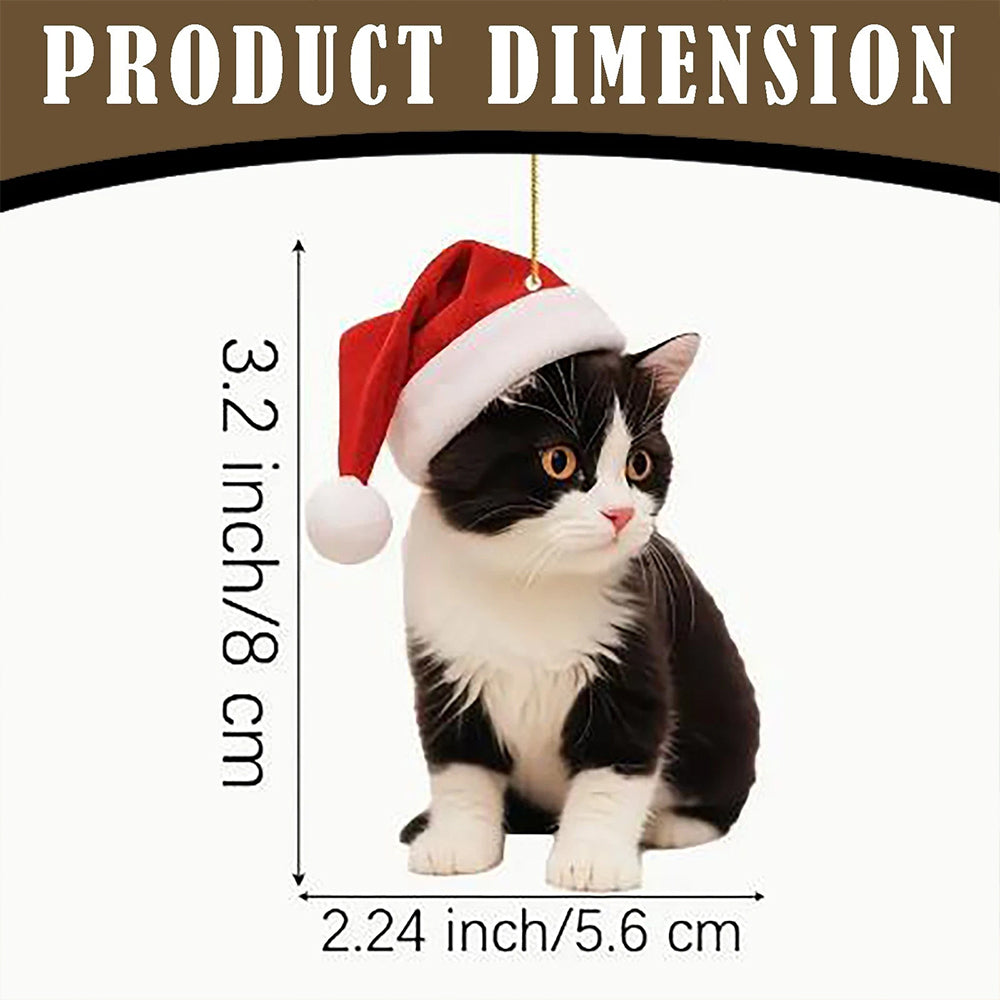5Pcs Cute Cat Christmas Ornaments, 2D Acrylic Hanging Decor for Cat Lovers Tree