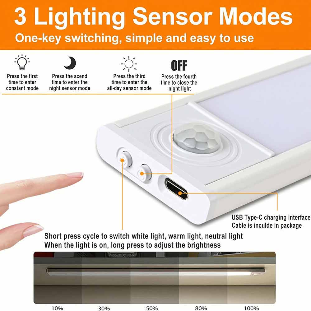 LED PIR Motion Sensor Strip Light – Magnetic Cabinet Closet Lamp, USB Rechargeable