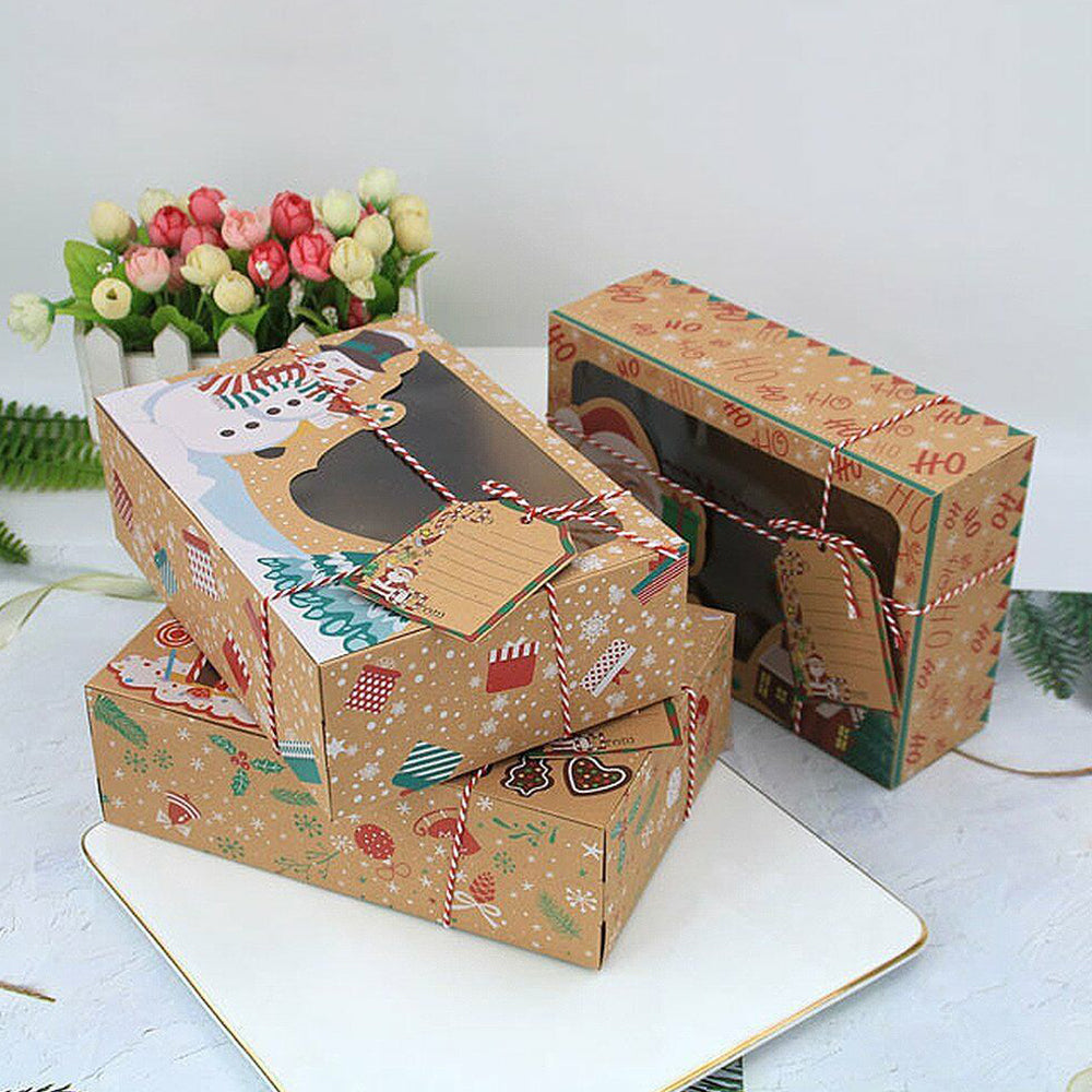 12PCS Christmas Candy Cookie Boxes Bakery Gift Boxes Cupcake Muffin Cake Box