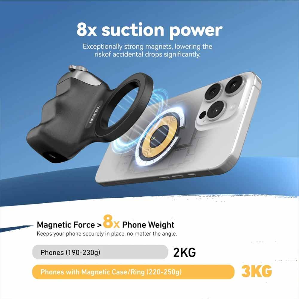 Bluetooth Phone Camera Grip – Magnetic Remote Handle Holder for Smartphones