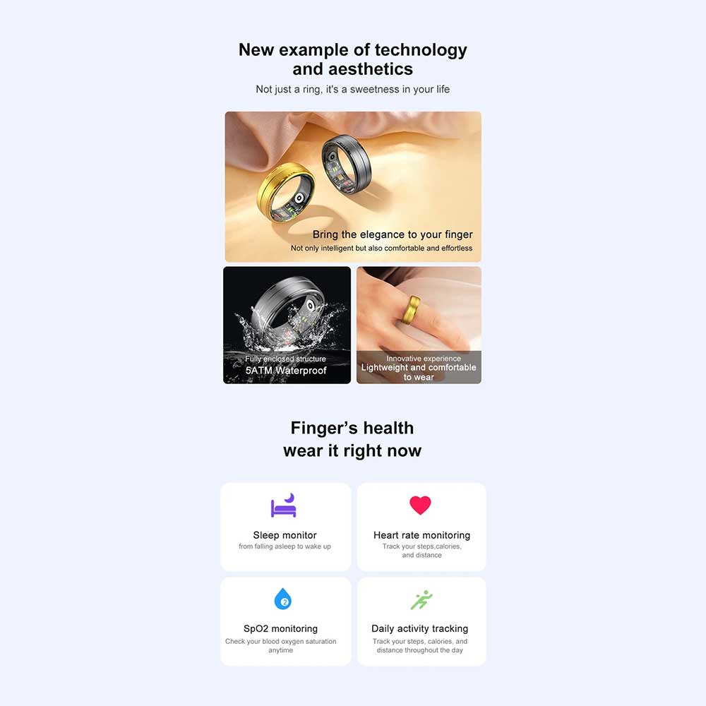 R06 Smart Ring Men Women Heart Rate Blood Oxygen Monitor Fitness Sport Tracker