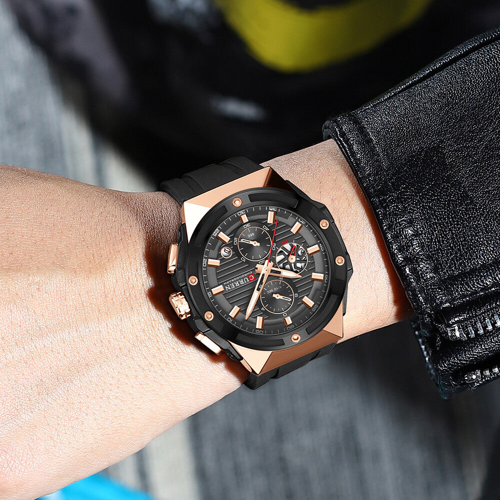 Men's Military Sport Watch – Multifunction Chronograph Calendar Silicone Strap