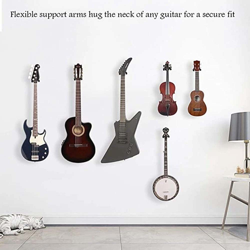 2x Metal Guitar Hanger Wall Mount - Non-Slip Holder for Guitar, Bass, Ukulele