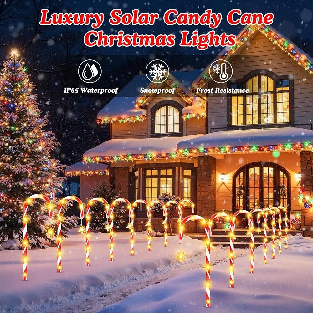 5-in-1 Solar Powered Red Candy Cane LED Lights Outdoor Christmas Pathway Decoration