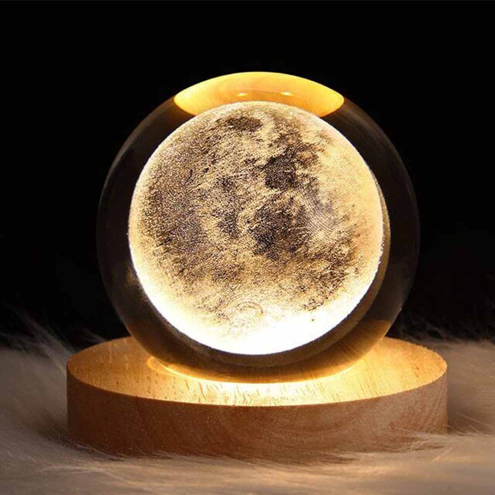 3D Moon Night Light Planet Globe Galaxy LED Crystal Ball Table Lamp Bedside USB