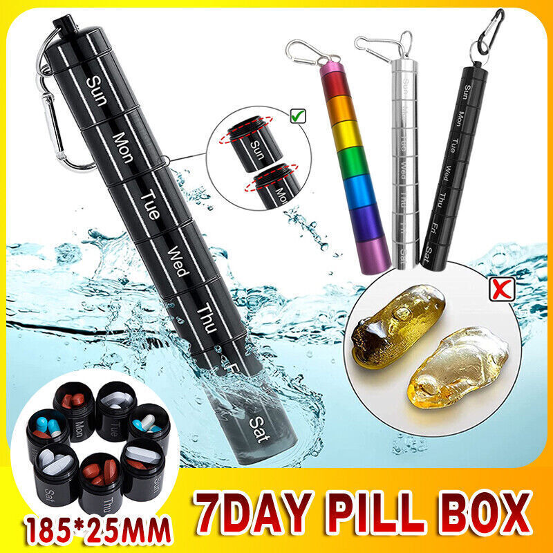 7-Day Pill Box – Waterproof Aluminium Medicine Storage Container with Keychain
