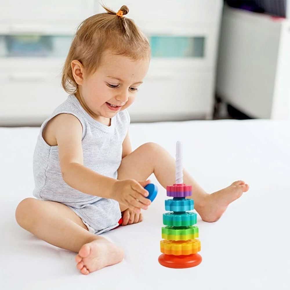 Rainbow Spinning Stacking Toy - Rotating Gear Tower for 12M+