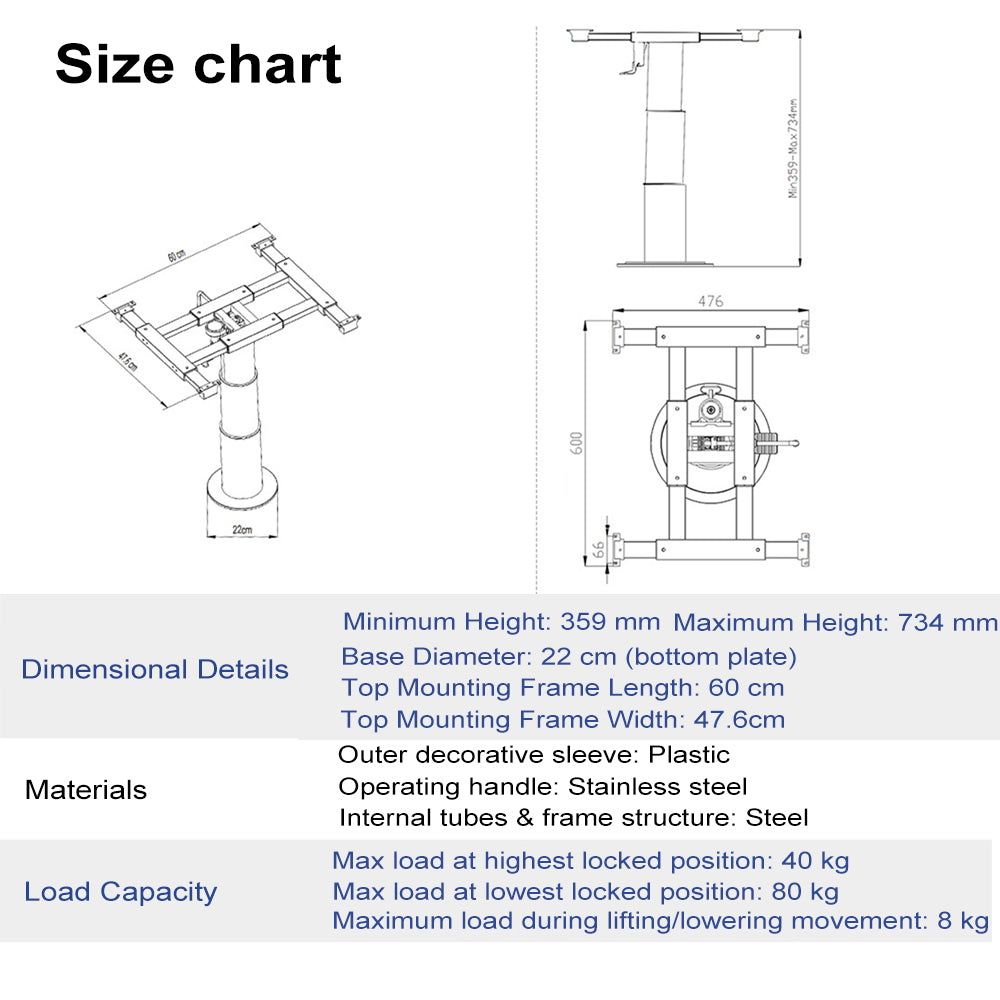 Adjustable Boat RV  Table Leg | Height Lift & 360° Swivel Pedestal for Caravan
