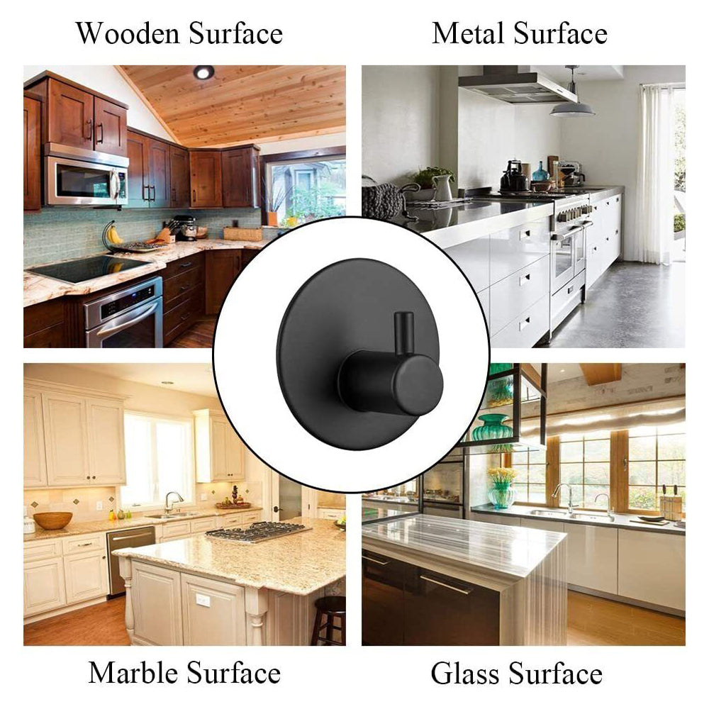 4X 3M Adhesive Hooks Self Adhesive Black Wall Mount Hook for Key Robe Coat Towel