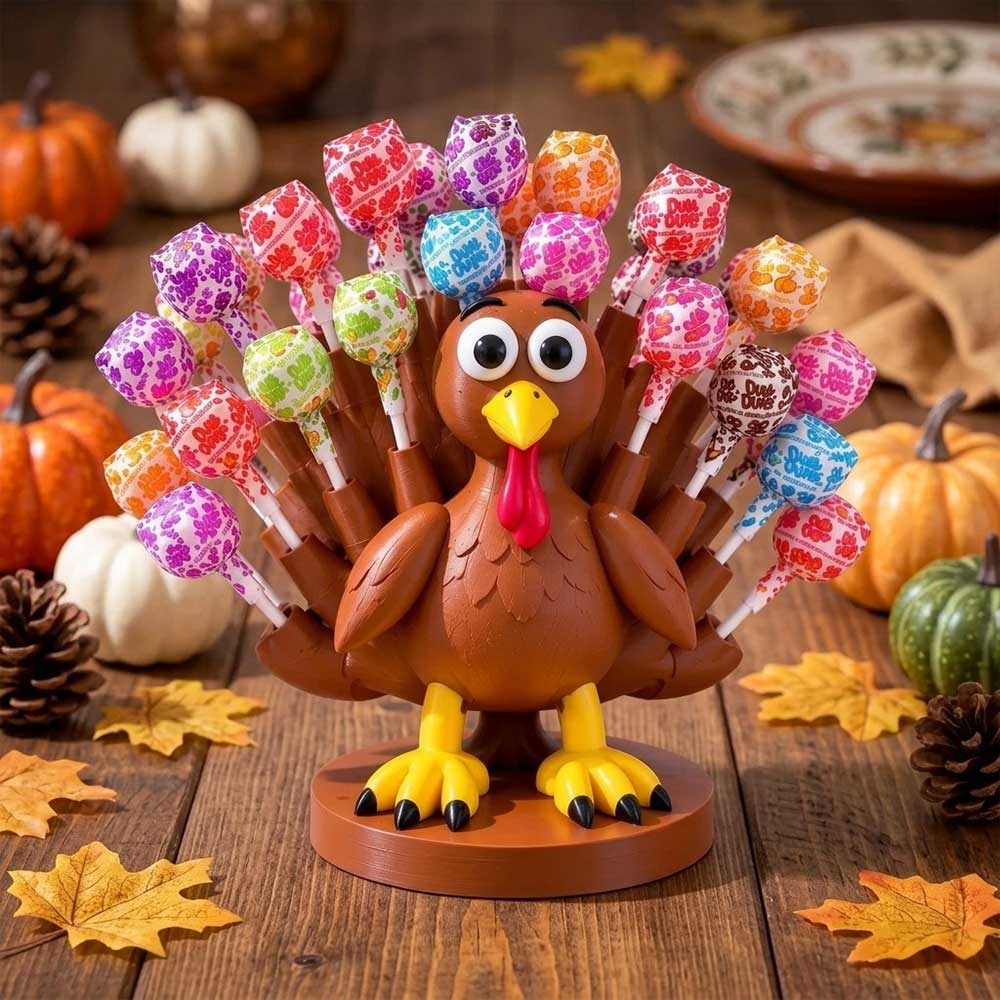 3D Turkey Lollipop Holder – Thanksgiving Candy Display Stand for Holiday Decor