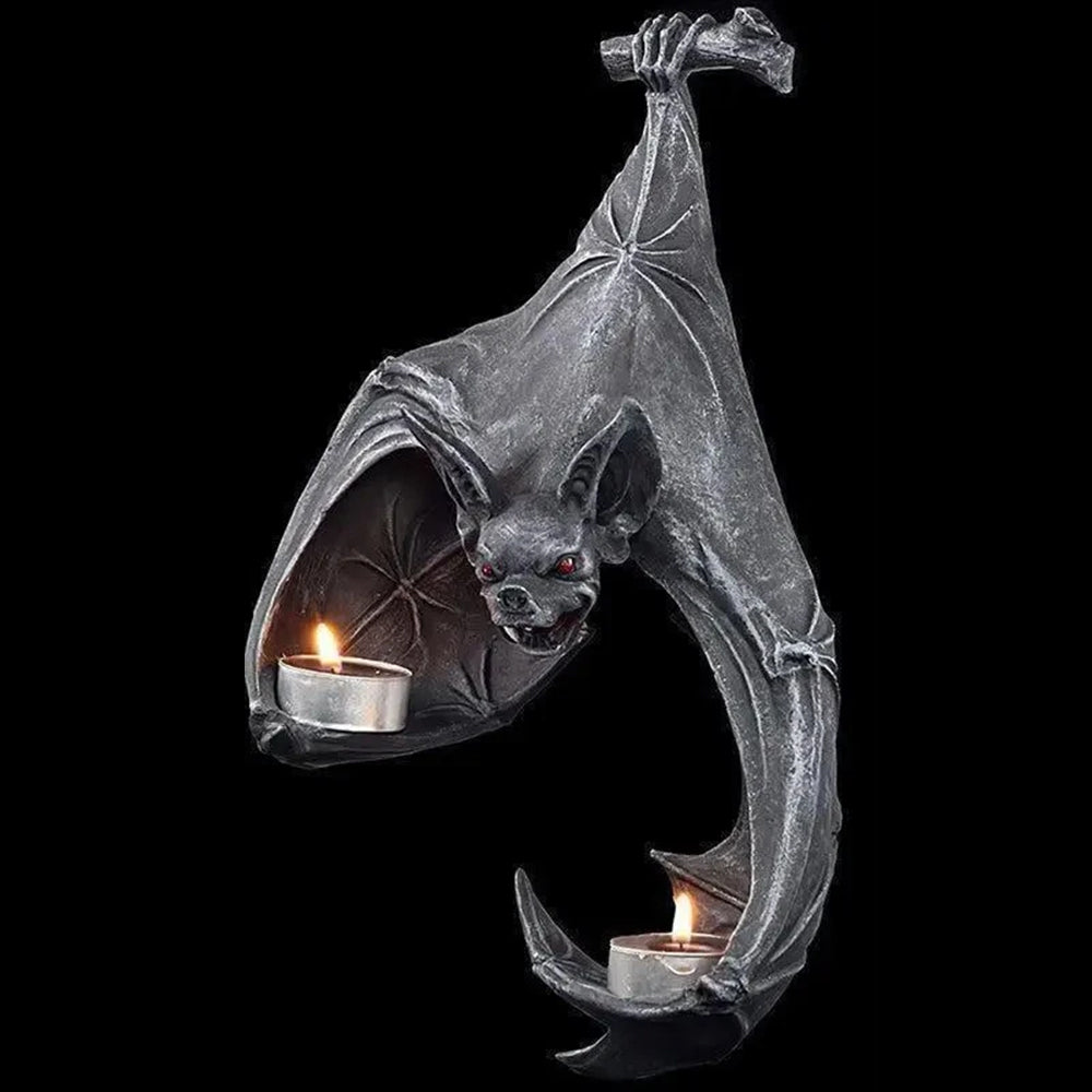 Bat Wall Tealight Holder Halloween Candlestick Bat Statue Garden Hanging