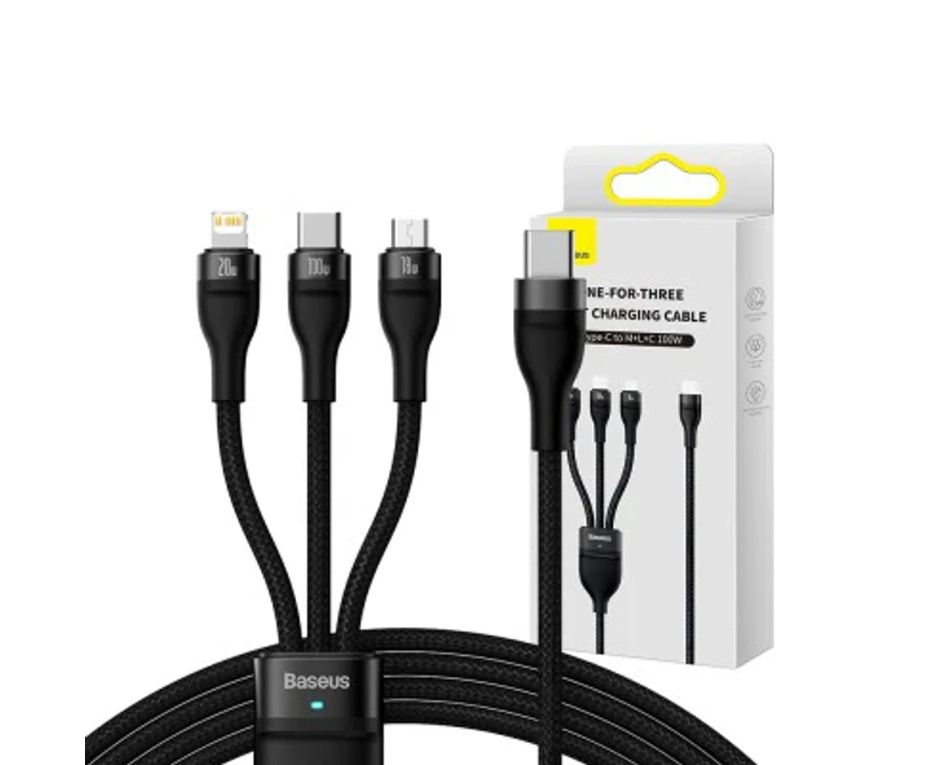 Baseus Flash Series II 3 In 1 Fast Charging Cable Type-C To M+L+C 100W 1.5M - Black