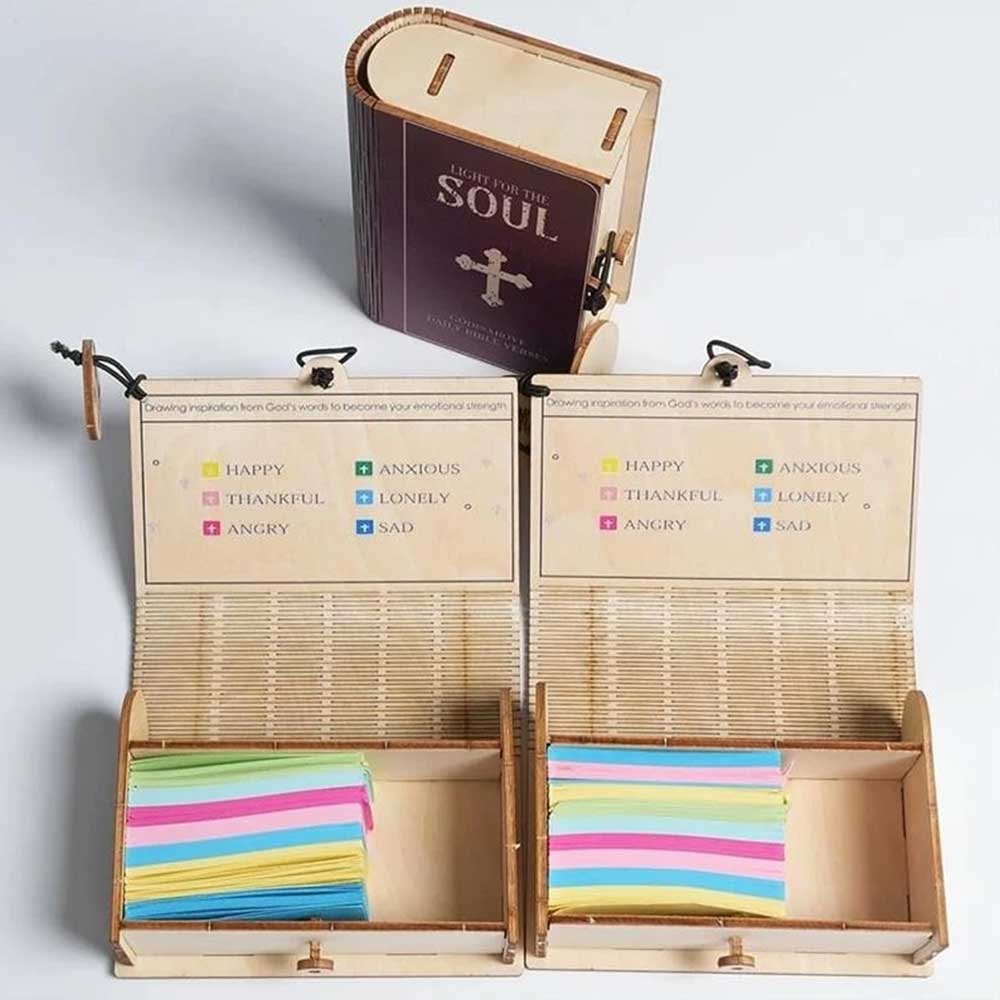 Handcrafted Wooden Scripture Box with 150 Daily Bible Verse Cards - Themed Color-Coded Encouragement Set