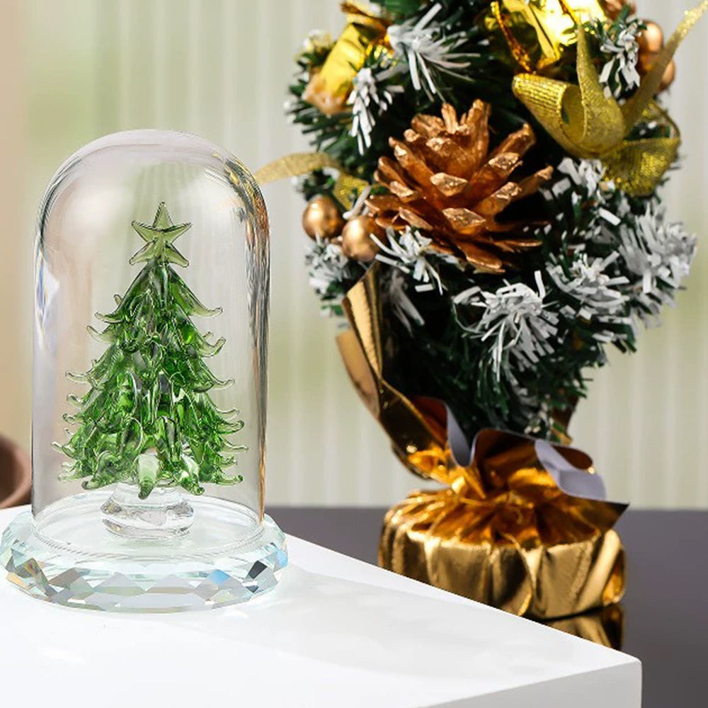 Elegant Crystal Tree Figurine with Display Cover 3D Glass Christmas Tree for Desk Decor & Gift