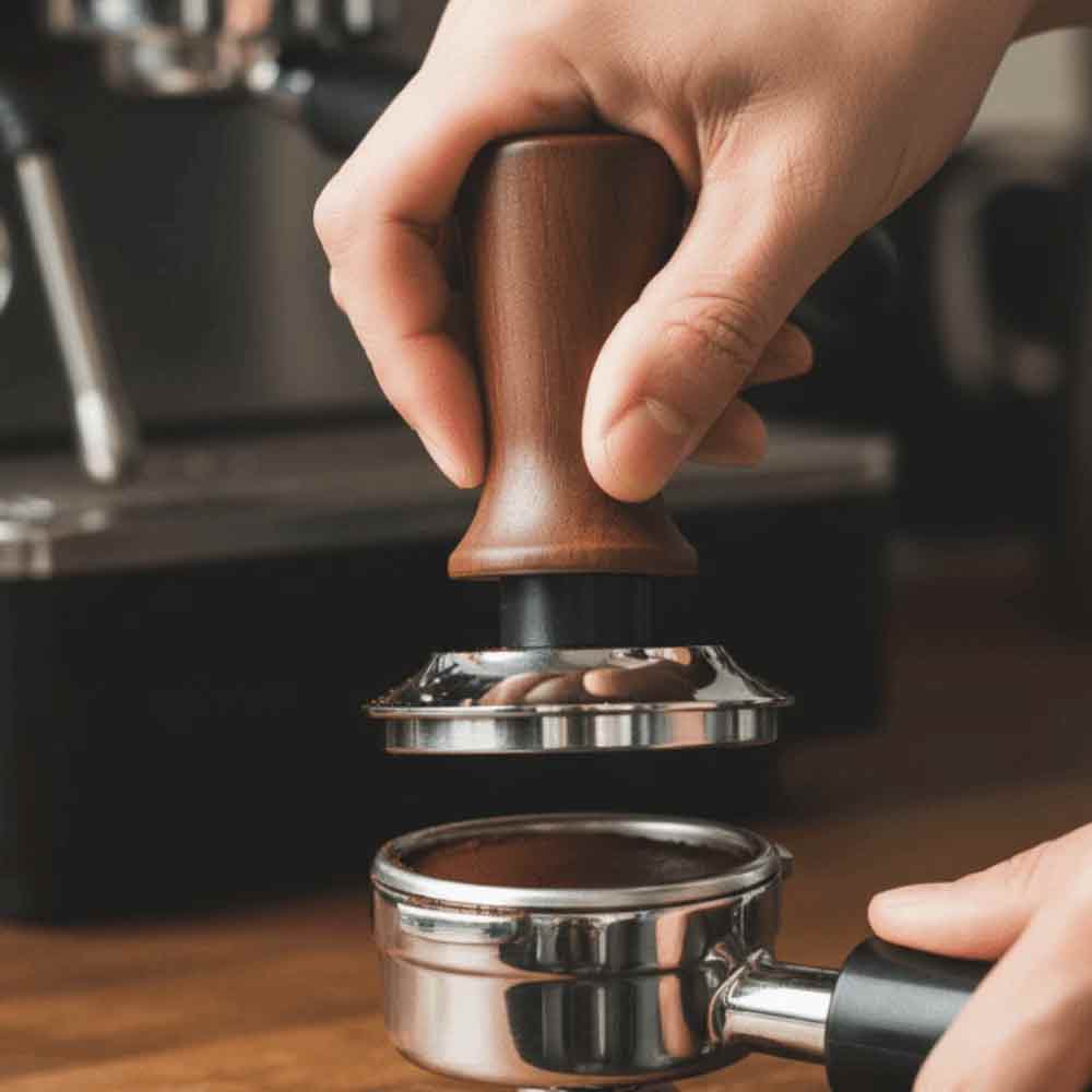53mm Threaded Base Beech Wood Coffee Tamper – Internal Spring Balanced Force Coffee Hammer