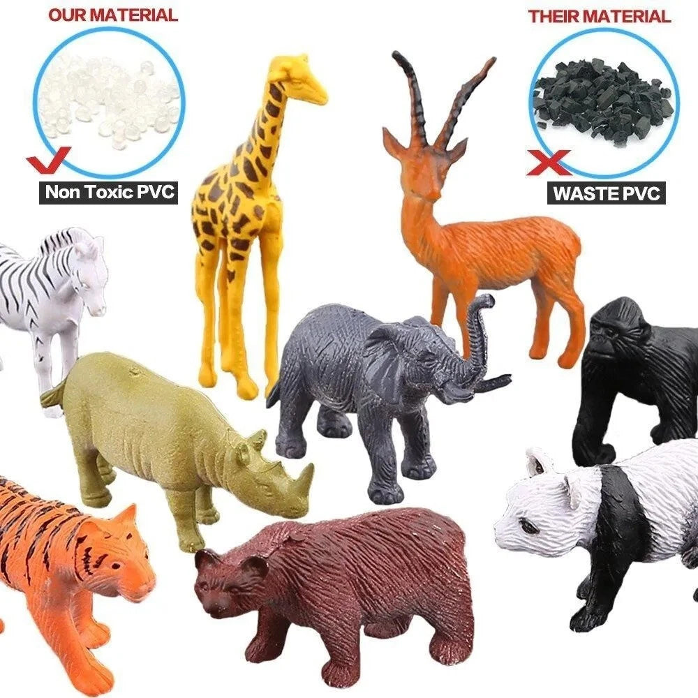 53pc Jungle Animal Figures Set - Mini Wild Zoo Toys with Fence & Trees