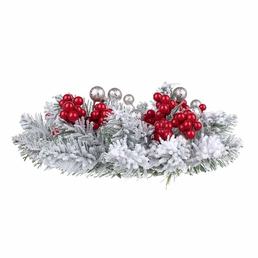 Christmas Berry Candle Ring – Snowy Wreath Table Centrepiece for Holiday Decor