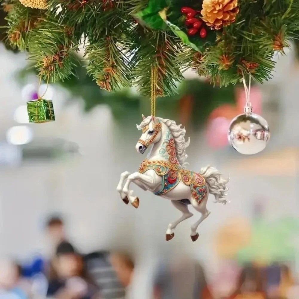 5X Horse 2D Acrylic Christmas Ornament - 8cm Elegant Hanging Pendant for Tree & Car Decor