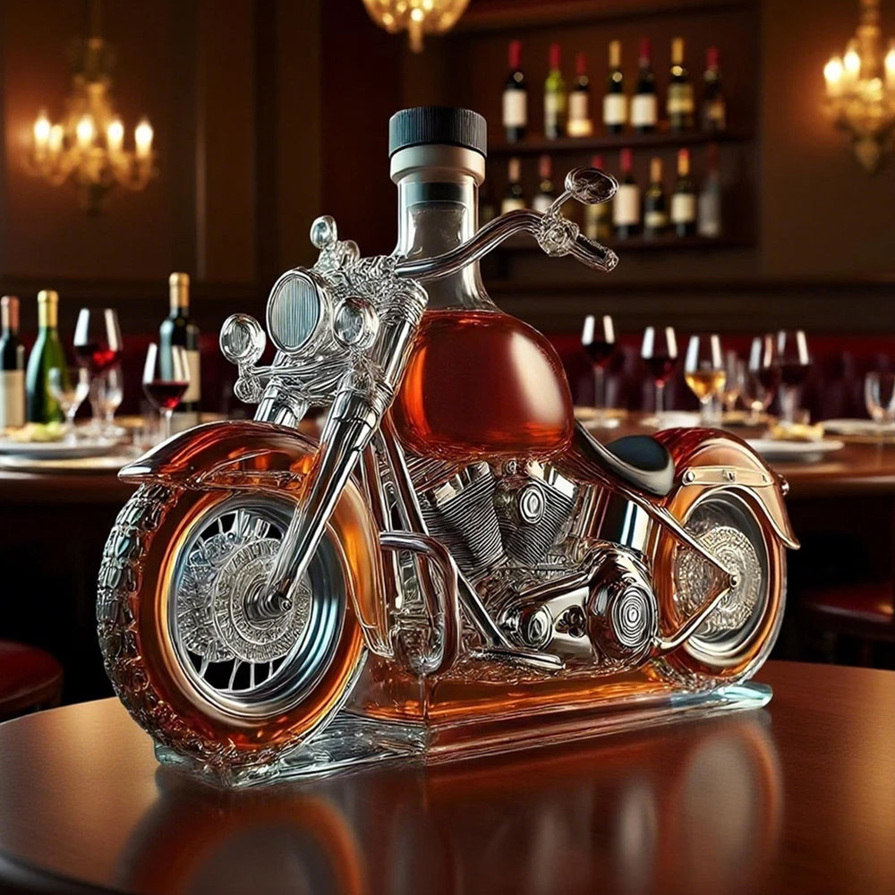 Motorcycle Whiskey Decanter - Vintage Glass Liquor Bottle with Unique Pourer