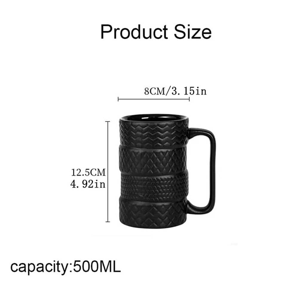Tyre Tire Ceramic Mug Large 500ml - Novelty Coffee Tea Cup Gift for Car Lovers