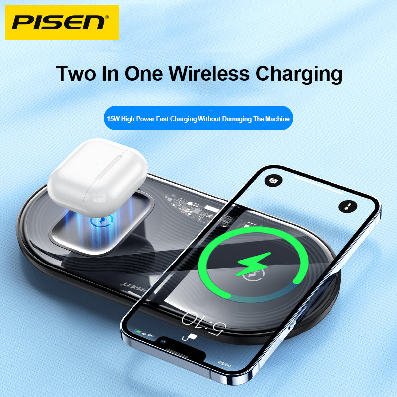 Fast Wireless Charger – 2-in-1 Transparent for iPhone AirPods Watch