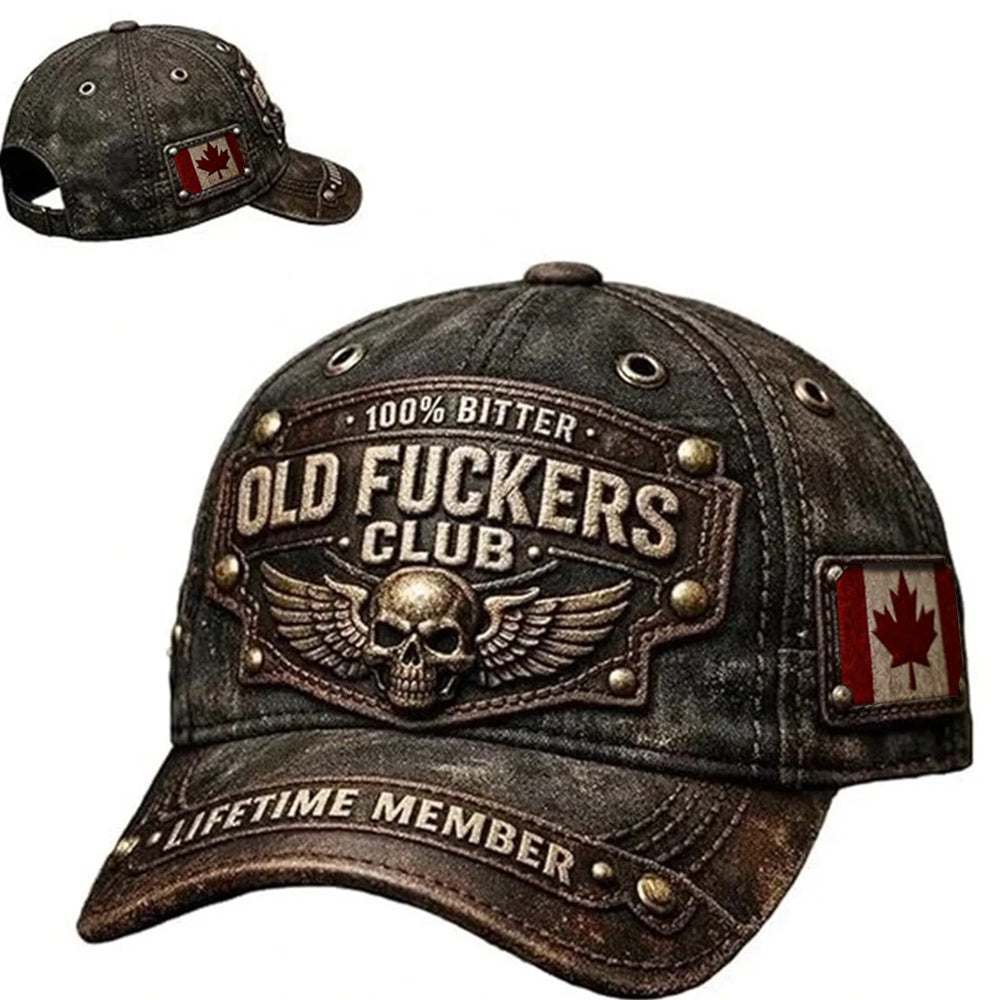 Old F*ckers Club Vintage Baseball Cap - Adjustable Distressed Hat with 3D printed pattern