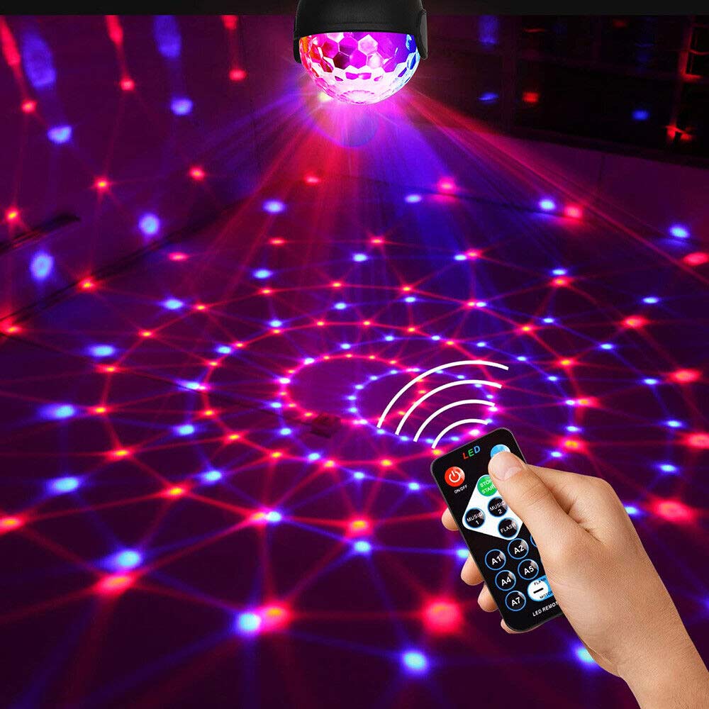 USB LED Party Disco Lights Remote Sound RGB Colourful Rotating Magic Ball Light