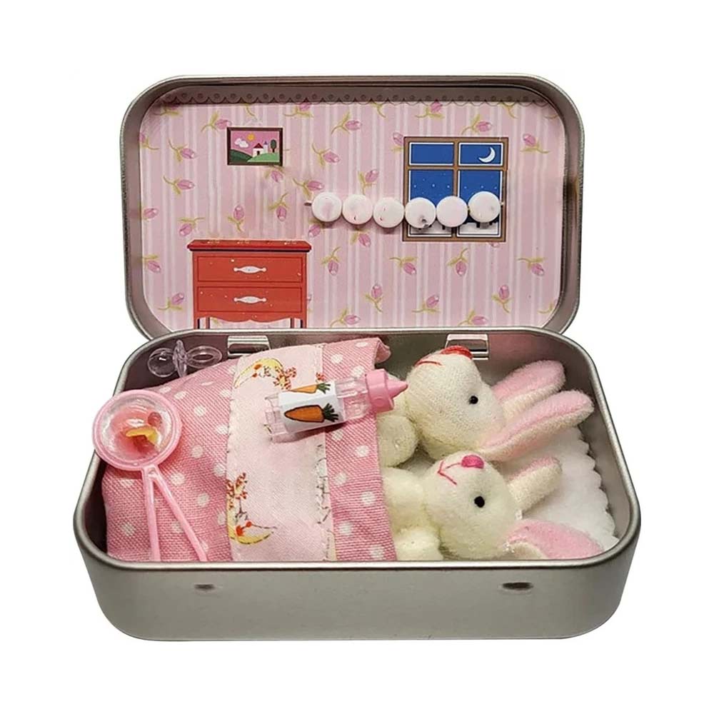 2 Bunnies in Tin Box - Easter Pocket Bunny Hug Plush Toys Ornament for Boys & Girls